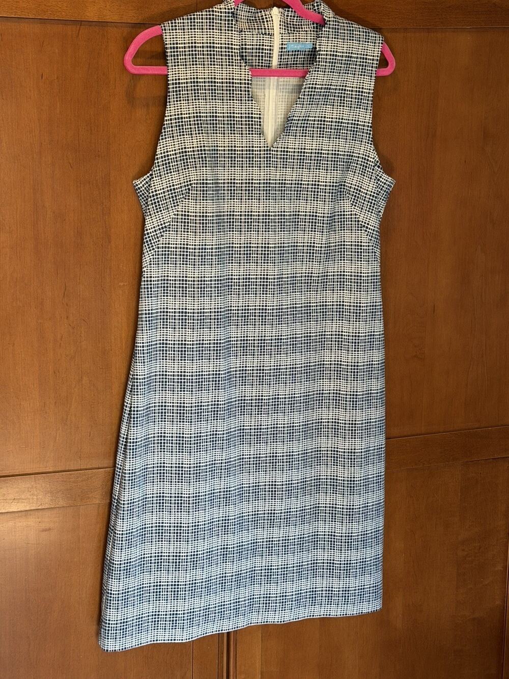 J. McLaughlin Vilma Blue/White Plaid Dress 12 $228 sleeveless stretch EUC